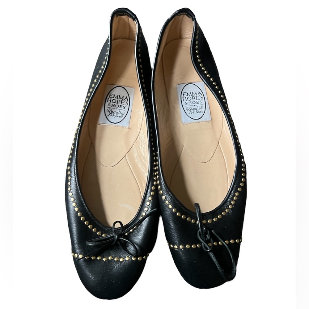 Emma Hopes Black Studded Leather Ballet Flats